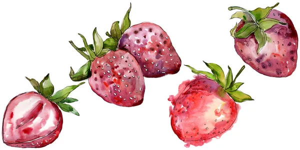 Fraise Alimentation Saine Dans Style Aquarelle Isolé Ensemble Illustration Fond — Photo