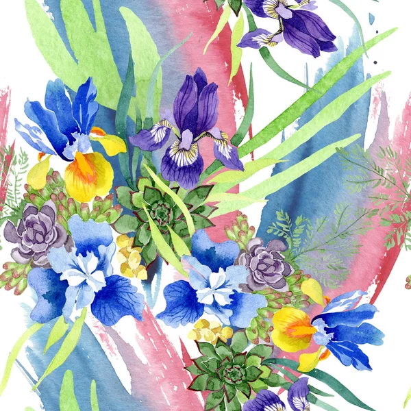 Blå Iris Bukett Botaniska Blommor Vilda Våren Leaf Isolerade Akvarell — Stockfoto