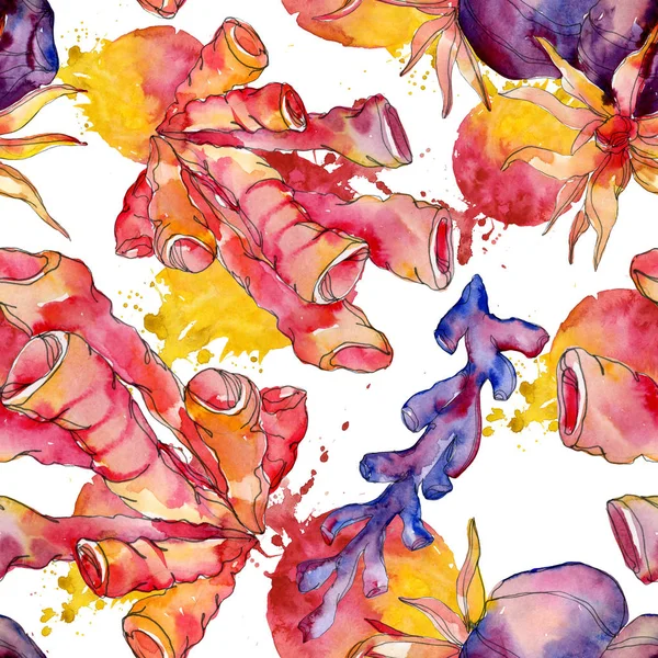 Renkli su sualtı doğa mercan kayalığı. Tropikal bitki deniz öğe. Suluboya resim kümesi. Suluboya çizim aquarelle. Sorunsuz arka plan deseni. Kumaş duvar kağıdı yazdırma doku.