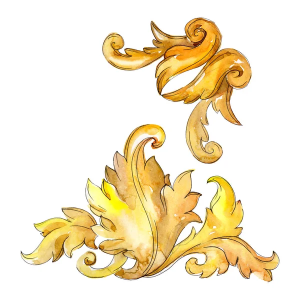 Monogramma Oro Ornamento Floreale Elementi Design Barocco Acquerello Sfondo Illustrazione — Foto Stock