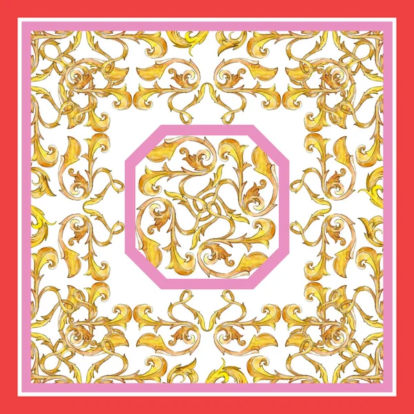 Gouden Monogram Floral Sieraad Barok Ontwerp Geïsoleerde Elementen Aquarel Illustratie — Stockfoto