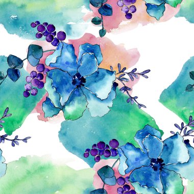 Buket çiçek botanik çiçekler. Vahşi bahar yaprak izole kır çiçeği. Suluboya resim kümesi. Suluboya çizim moda aquarelle. Sorunsuz arka plan deseni. Kumaş duvar kağıdı yazdırma doku.