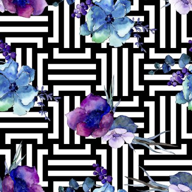 Buket çiçek botanik çiçekler. Vahşi bahar yaprak izole kır çiçeği. Suluboya resim kümesi. Suluboya çizim moda aquarelle. Sorunsuz arka plan deseni. Kumaş duvar kağıdı yazdırma doku.