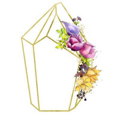 Buket kompozisyon botanik çiçek. Vahşi bahar yaprak izole kır çiçeği. Suluboya arka plan illüstrasyon küme. Suluboya çizim moda aquarelle. Çerçeve kenarlığı kristal süsleme Meydanı.