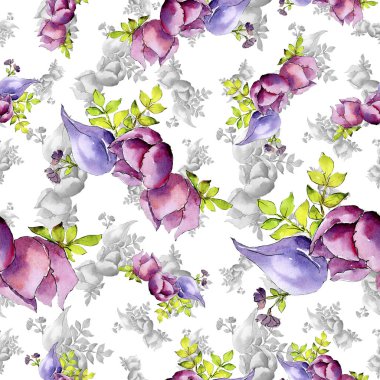 Buket kompozisyon botanik çiçek. Vahşi bahar yaprak kır çiçeği. Suluboya resim kümesi. Suluboya çizim moda aquarelle. Sorunsuz arka plan deseni. Kumaş duvar kağıdı yazdırma doku.