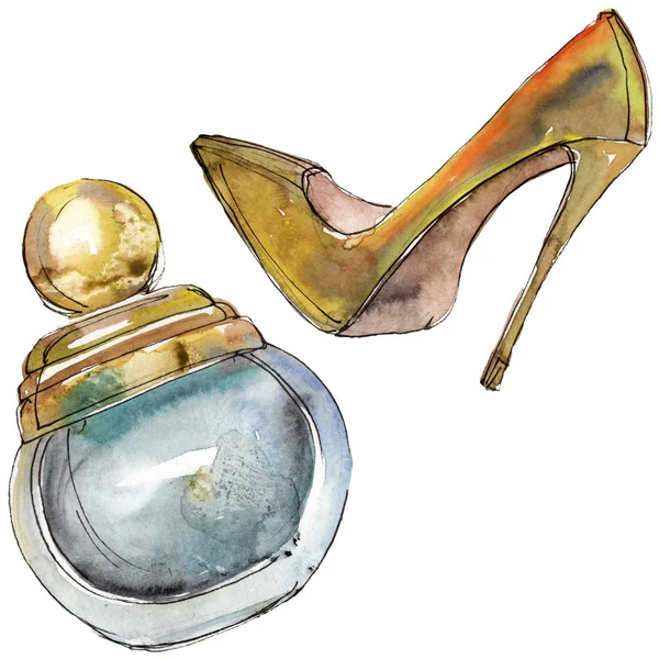 Esbozo Perfumes Zapatos Ilustración Glamour Moda Elemento Acuarela Aislado Estilo —  Fotos de Stock
