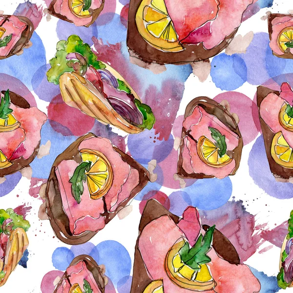 수채화 스타일 절연에 샌드위치를 합니다 수채화 패스트 요소입니다 원활한 패턴입니다 — 스톡 사진