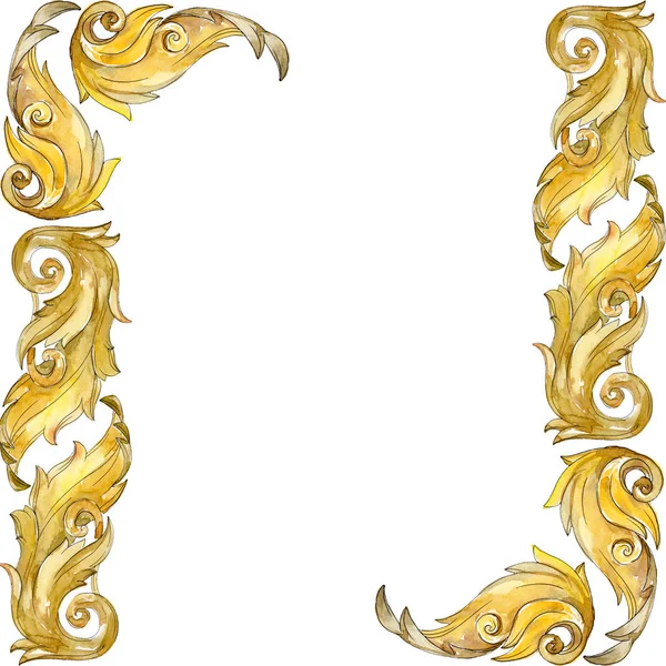 Gouden Monogram Floral Sieraad Barok Ontwerp Geïsoleerde Elementen Aquarel Achtergrond — Stockfoto