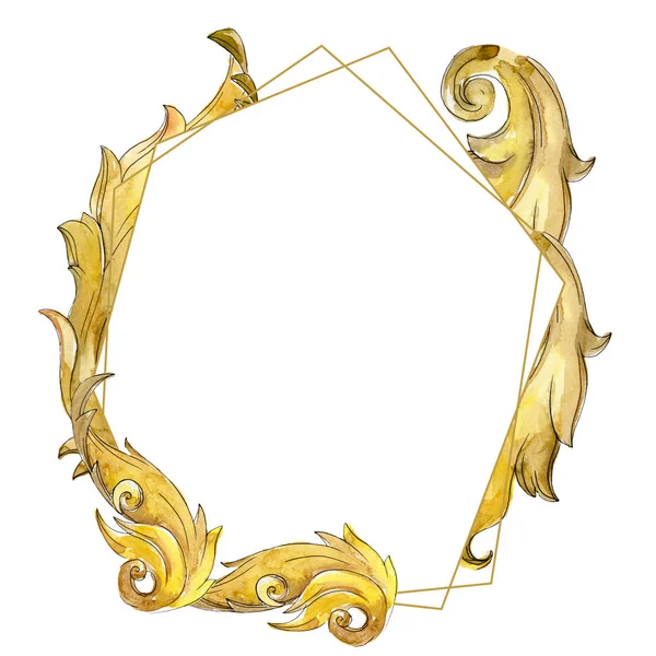 Gouden Monogram Floral Sieraad Barok Ontwerp Geïsoleerde Elementen Aquarel Achtergrond — Stockfoto