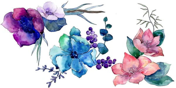 Букет Квіткових Ботанічних Квітів Дикий Весняний Лист Ізольований Набір Ілюстрацій — стокове фото