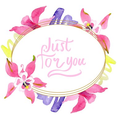 Kırmızı aquilegia botanik çiçek. Vahşi bahar yaprak izole kır çiçeği. Suluboya arka plan illüstrasyon küme. Suluboya çizim moda aquarelle izole. Çerçeve kenarlığı süsleme Meydanı.