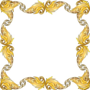 Altın monogram çiçek süsleme. Barok izole öğeleri Tasarla. Suluboya arka plan illüstrasyon küme. Suluboya çizim moda aquarelle izole. Çerçeve kenarlığı süsleme Meydanı.