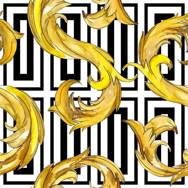 Gouden Monogram Floral Sieraad Barok Ontwerp Geïsoleerde Elementen Aquarel Illustratie — Stockfoto