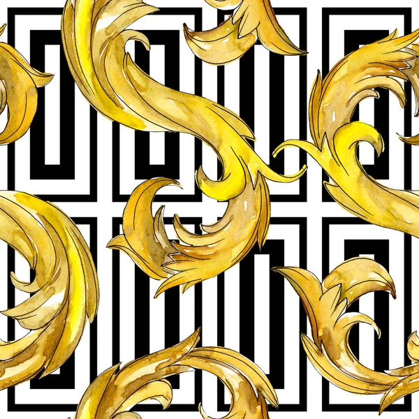 Guld Monogram Blommig Prydnad Barock Design Isolerade Element Akvarell Illustration — Stockfoto