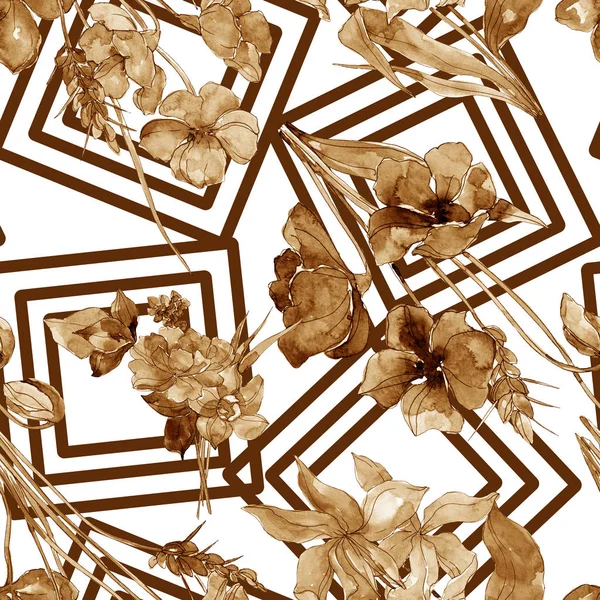 Lyx Mode Utskrifter Med Vildblommor Vilda Våren Leaf Wildflower Akvarell — Stockfoto