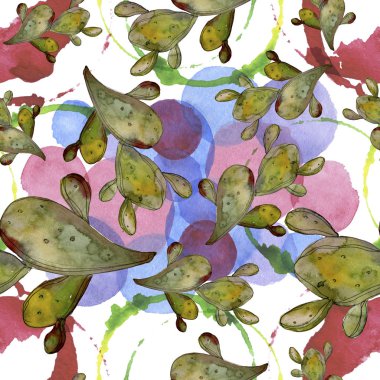 Orman botanik etli çiçek. Vahşi bahar yaprak izole. Suluboya resim kümesi. Suluboya çizim moda aquarelle izole. Sorunsuz arka plan deseni. Kumaş duvar kağıdı yazdırma doku.