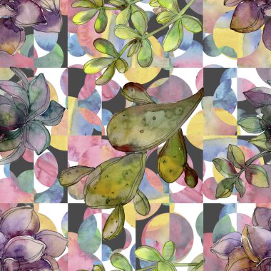 Orman botanik etli çiçek. Vahşi bahar yaprak izole. Suluboya resim kümesi. Suluboya çizim moda aquarelle izole. Sorunsuz arka plan deseni. Kumaş duvar kağıdı yazdırma doku.