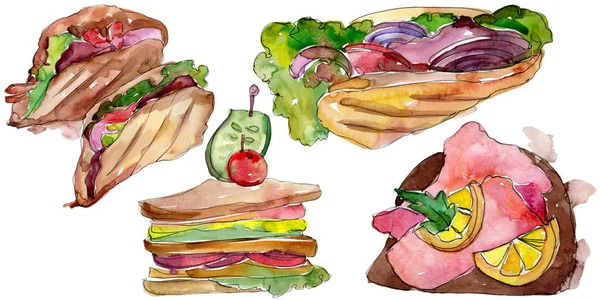 수채화 스타일에서 샌드위치 메뉴에 바탕에 수채화 패스트 — 스톡 사진