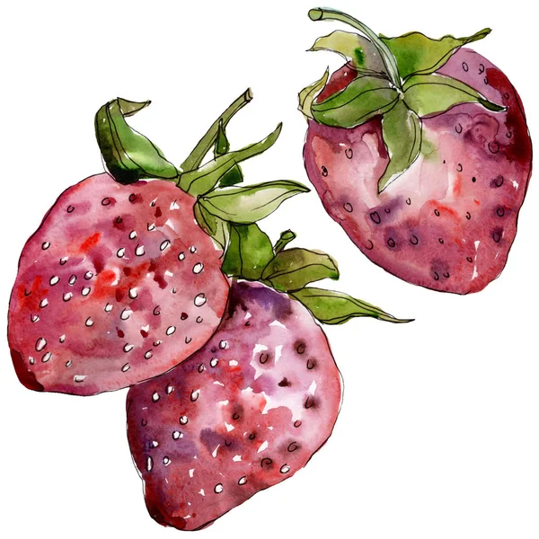 Fraise Alimentation Saine Dans Style Aquarelle Isolé Ensemble Illustration Fond — Photo