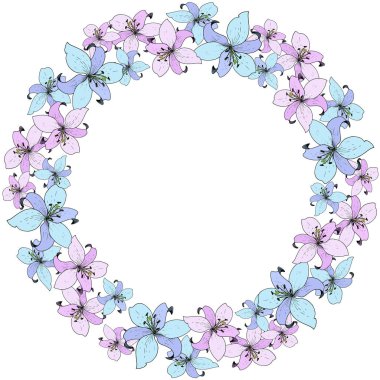 Vektör Lily botanik çiçek. Vahşi bahar yaprak izole kır çiçeği. Beyaz arka plan üzerinde oyulmuş mürekkep sanat. Çerçeve kenarlığı süsleme Meydanı.