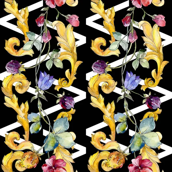 野生の花は 植物の花を印刷します 野生春葉ワイルドフラワー 水彩イラスト セット 水彩描画ファッション Aquarelle シームレスな背景パターン 壁紙印刷手触りの生地 — ストック写真