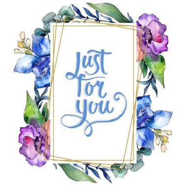 Şakayık buketleri botanik çiçek. Vahşi bahar yaprak izole kır çiçeği. Suluboya arka plan illüstrasyon küme. Suluboya çizim moda aquarelle. Çerçeve kenarlığı kristal süsleme Meydanı.