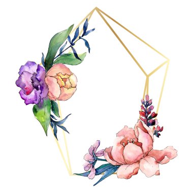 Şakayık buketleri botanik çiçek. Vahşi bahar yaprak izole kır çiçeği. Suluboya arka plan illüstrasyon küme. Suluboya çizim moda aquarelle. Çerçeve kenarlığı kristal süsleme Meydanı.