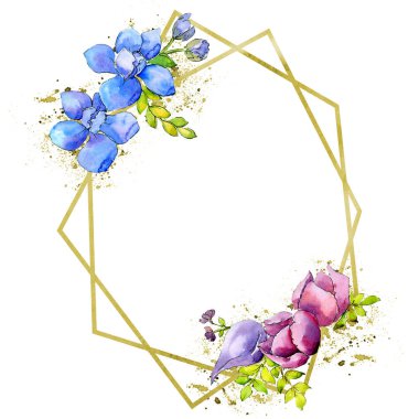 Buket kompozisyon botanik çiçek. Vahşi bahar yaprak izole kır çiçeği. Suluboya arka plan illüstrasyon küme. Suluboya çizim moda aquarelle. Çerçeve kenarlığı kristal süsleme Meydanı.
