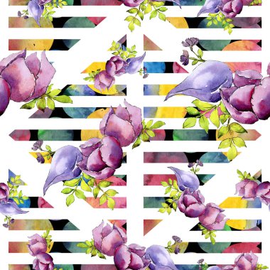 Buket kompozisyon botanik çiçek. Vahşi bahar yaprak kır çiçeği. Suluboya resim kümesi. Suluboya çizim moda aquarelle. Sorunsuz arka plan deseni. Kumaş duvar kağıdı yazdırma doku.