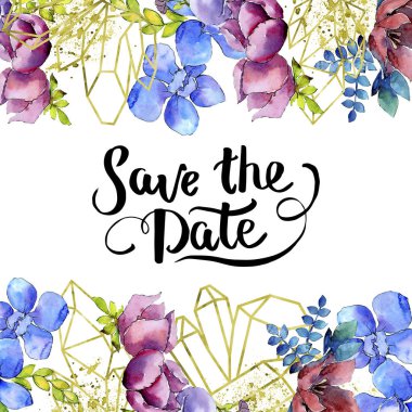 Buket kompozisyon botanik çiçek. Vahşi bahar yaprak izole kır çiçeği. Suluboya arka plan illüstrasyon küme. Suluboya çizim moda aquarelle. Çerçeve kenarlığı kristal süsleme Meydanı.