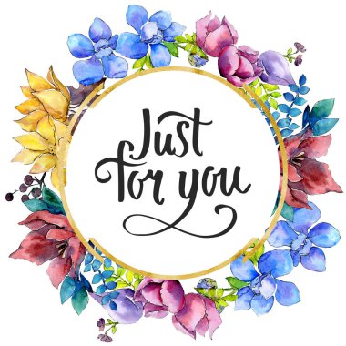 Buket kompozisyon çiçek botanik çiçekler. Vahşi bahar yaprak izole kır çiçeği. Suluboya arka plan illüstrasyon küme. Suluboya çizim moda aquarelle. Çerçeve kenarlığı süsleme Meydanı.