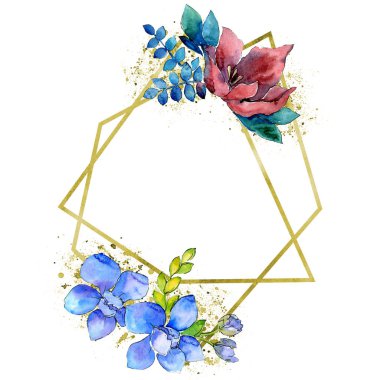 Buket kompozisyon botanik çiçek. Vahşi bahar yaprak izole kır çiçeği. Suluboya arka plan illüstrasyon küme. Suluboya çizim moda aquarelle. Çerçeve kenarlığı kristal süsleme Meydanı.