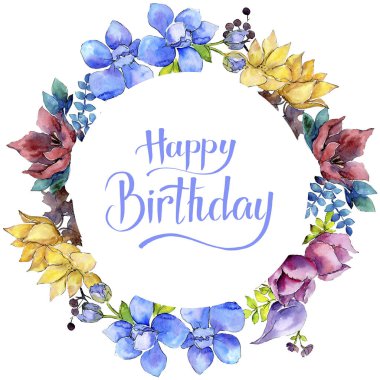 Buket kompozisyon çiçek botanik çiçekler. Vahşi bahar yaprak izole kır çiçeği. Suluboya arka plan illüstrasyon küme. Suluboya çizim moda aquarelle. Çerçeve kenarlığı süsleme Meydanı.