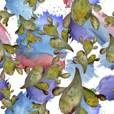 Orman botanik etli çiçek. Vahşi bahar yaprak izole. Suluboya resim kümesi. Suluboya çizim moda aquarelle izole. Sorunsuz arka plan deseni. Kumaş duvar kağıdı yazdırma doku.
