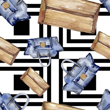 Moda kroki glamour çizimde bir suluboya stil öğesi. Giyim Aksesuarları aqurelle modaya uygun kıyafet ayarlayın. Suluboya sorunsuz arka plan deseni ayarlayın. Kumaş duvar kağıdı yazdırma doku.