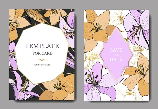 Vector Lily flor botânica floral. Arte de tinta gravada. Casamento cartão de fundo floral borda decorativa . —  Vetores de Stock