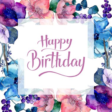 Buket çiçek botanik çiçekler. Suluboya arka plan illüstrasyon küme. Çerçeve kenarlığı süsleme Meydanı.