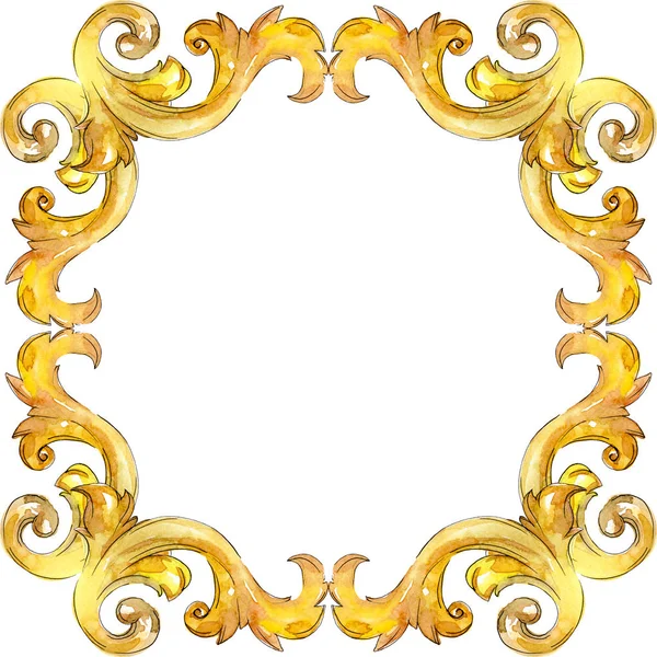 Gouden monogram floral sieraad. Aquarel achtergrond afbeelding instellen. Frame grens ornament vierkant. — Stockfoto