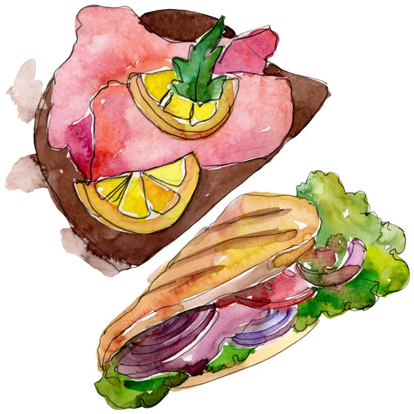 Sandwich dans un style aquarelle isolé. Aquarelle fast food illustration élément sur fond blanc . — Photo