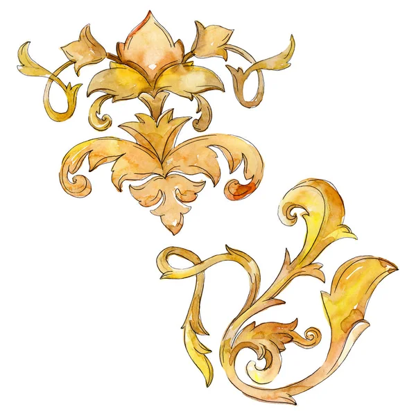Золота монограма квіткового орнаменту. Дизайн бароко ізольовані елементи. Набір ілюстрацій акварельного фону . — стокове фото