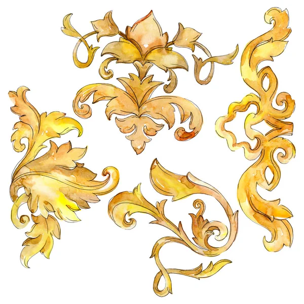 Goldmonogramm floraler Ornament. barocke Gestaltung isolierte Elemente. Aquarell Hintergrund Illustration Set. — Stockfoto