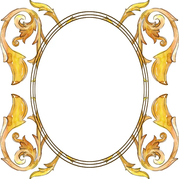 Monogramma in oro ornamento floreale. Acquerello sfondo illustrazione set. Quadrato ornamento bordo cornice . — Foto Stock