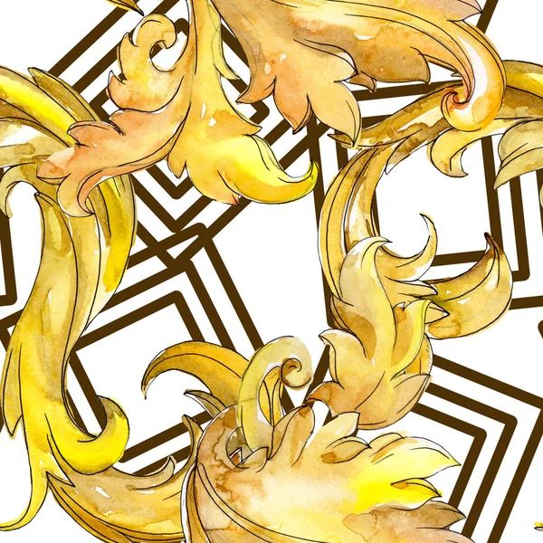 Guld monogram blommig prydnad. Akvarell bakgrund illustration set. Sömlös bakgrundsmönster. — Stockfoto