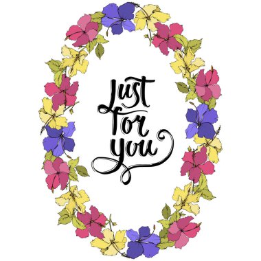 Vektör Hibiscus çiçek botanik çiçek. Oyulmuş mürekkep sanat. Çerçeve kenarlığı süsleme Meydanı.