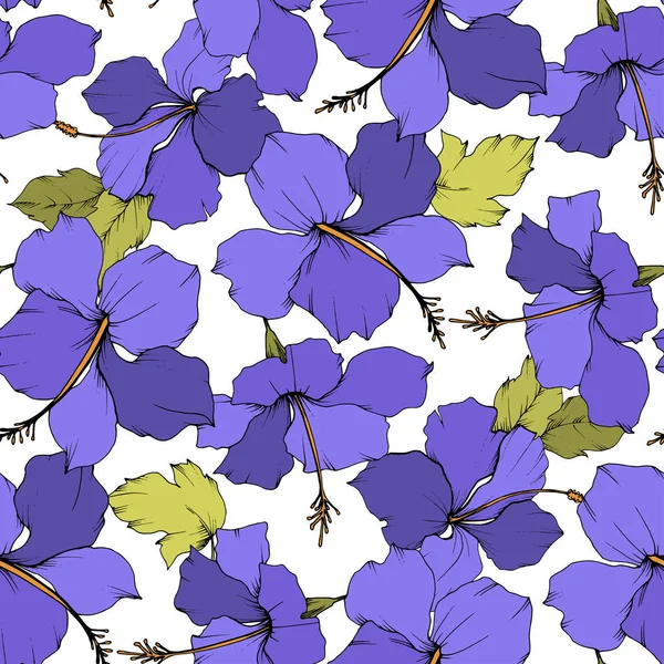 Vector Hibiscus flor botánica floral. Arte de tinta grabada. Patrón de fondo sin costuras. Textura de impresión de papel pintado de tela . — Vector de stock