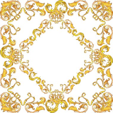 Altın monogram çiçek süsleme. Barok izole öğeleri Tasarla. Suluboya arka plan illüstrasyon küme. Suluboya çizim moda aquarelle izole. Çerçeve kenarlığı süsleme Meydanı.