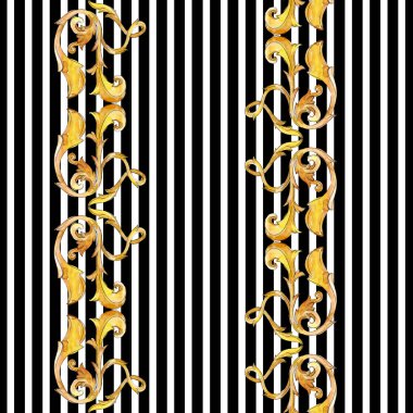 Altın monogram çiçek süsleme. Barok izole öğeleri Tasarla. Suluboya resim kümesi. Suluboya çizim moda aquarelle. Sorunsuz arka plan deseni. Kumaş duvar kağıdı yazdırma doku.