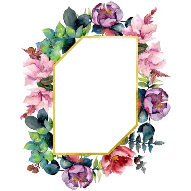 Buket kompozisyon çiçek botanik çiçekler. Vahşi bahar yaprak izole kır çiçeği. Suluboya arka plan illüstrasyon küme. Suluboya çizim moda aquarelle. Çerçeve kenarlığı süsleme Meydanı.