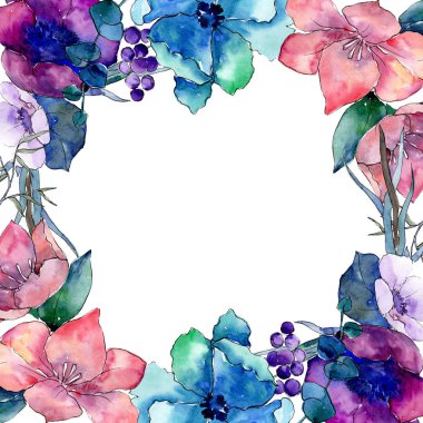 Buket çiçek botanik çiçekler. Vahşi bahar yaprak izole kır çiçeği. Suluboya arka plan illüstrasyon küme. Suluboya çizim moda aquarelle izole. Çerçeve kenarlığı süsleme Meydanı.