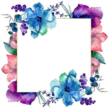 Buket çiçek botanik çiçekler. Vahşi bahar yaprak izole kır çiçeği. Suluboya arka plan illüstrasyon küme. Suluboya çizim moda aquarelle izole. Çerçeve kenarlığı süsleme Meydanı.
